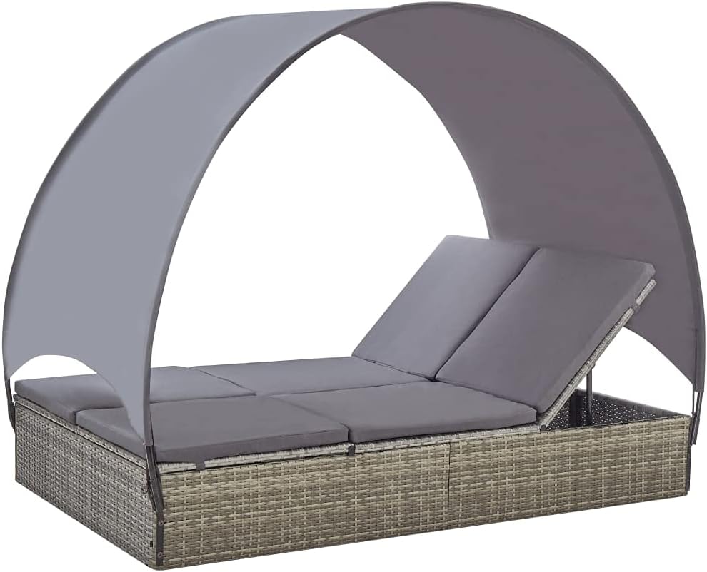 Double Lounger with Canopy Outdoor Rattan Lounge Seat