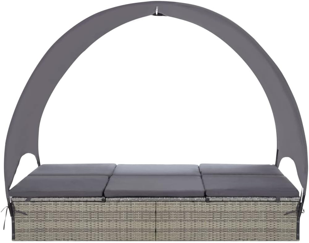 Double Lounger with Canopy Outdoor Rattan Lounge Seat
