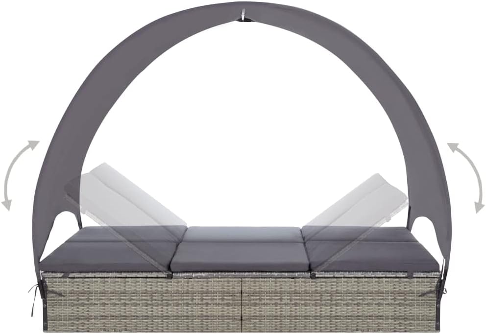 Double Lounger with Canopy Outdoor Rattan Lounge Seat