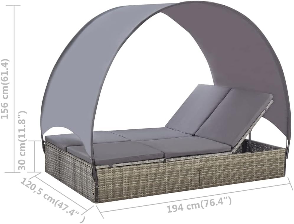 Double Lounger with Canopy Outdoor Rattan Lounge Seat