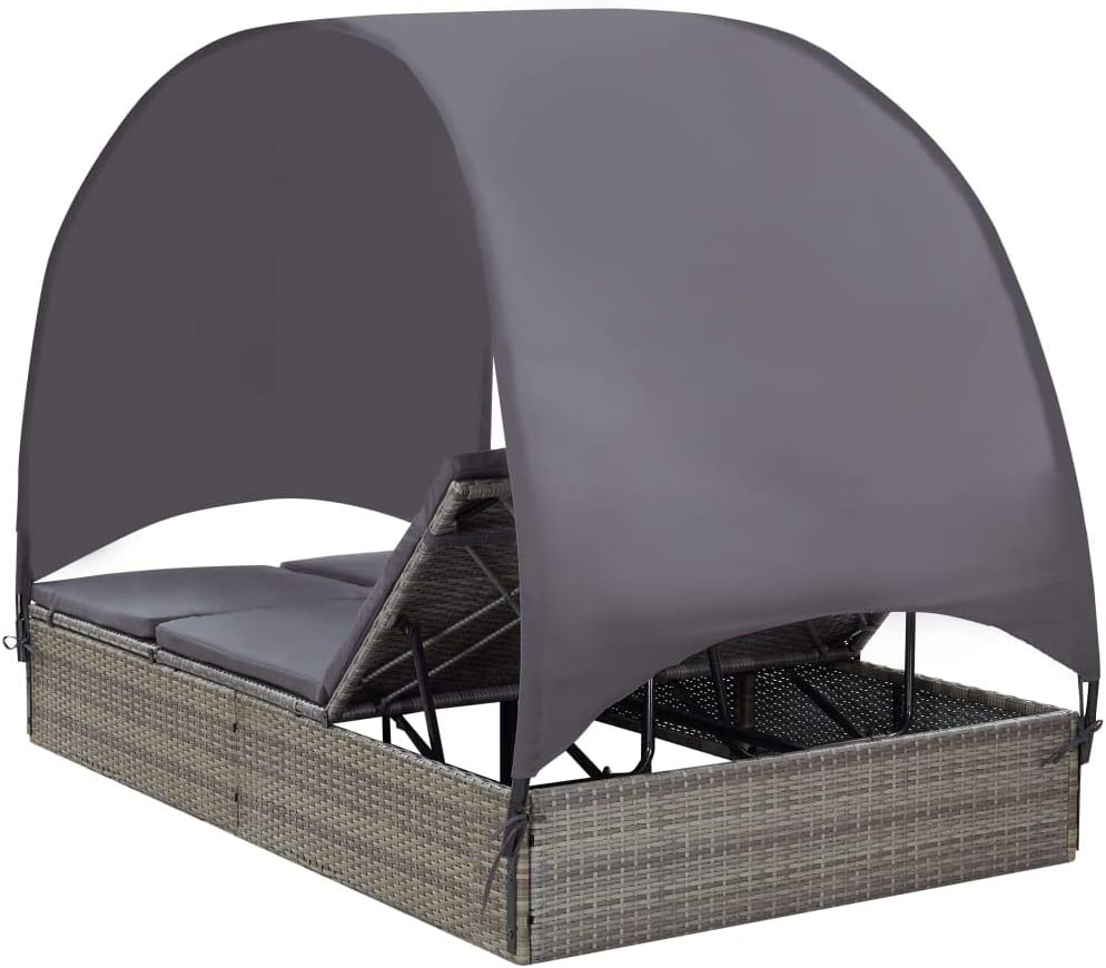 Double Lounger with Canopy Outdoor Rattan Lounge Seat