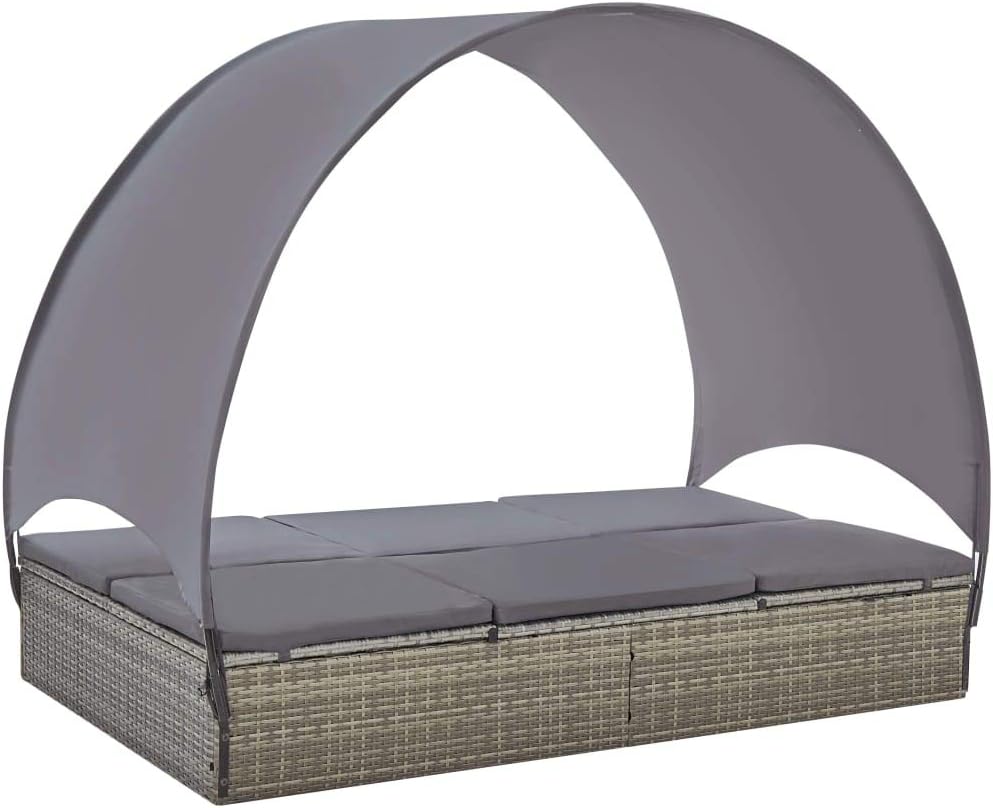 Double Lounger with Canopy Outdoor Rattan Lounge Seat
