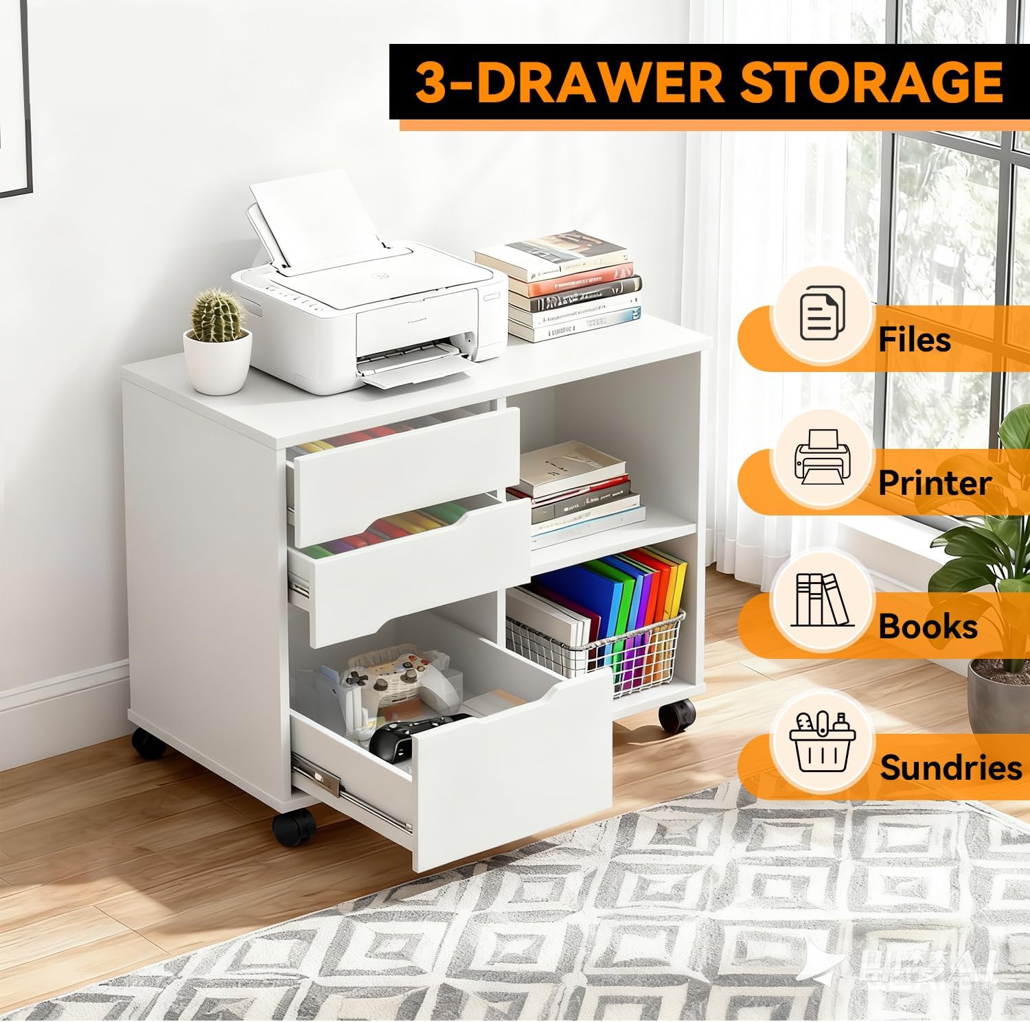 Modern 4-Drawer Filing Cabinet Organized Workspace