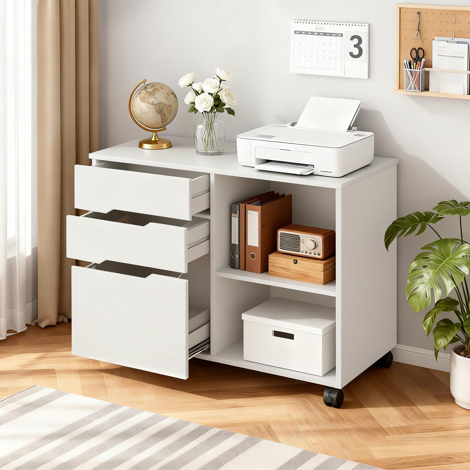 Modern 4-Drawer Filing Cabinet Organized Workspace