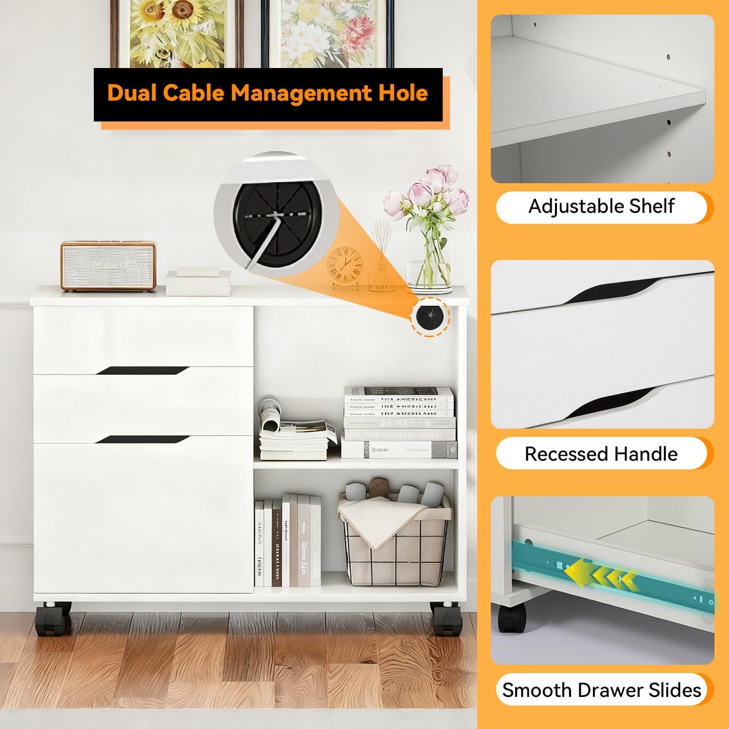 Modern 4-Drawer Filing Cabinet Organized Workspace